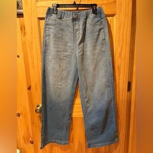 Women's pull-on jeans with a wide leg fit elastic back waist back pockets